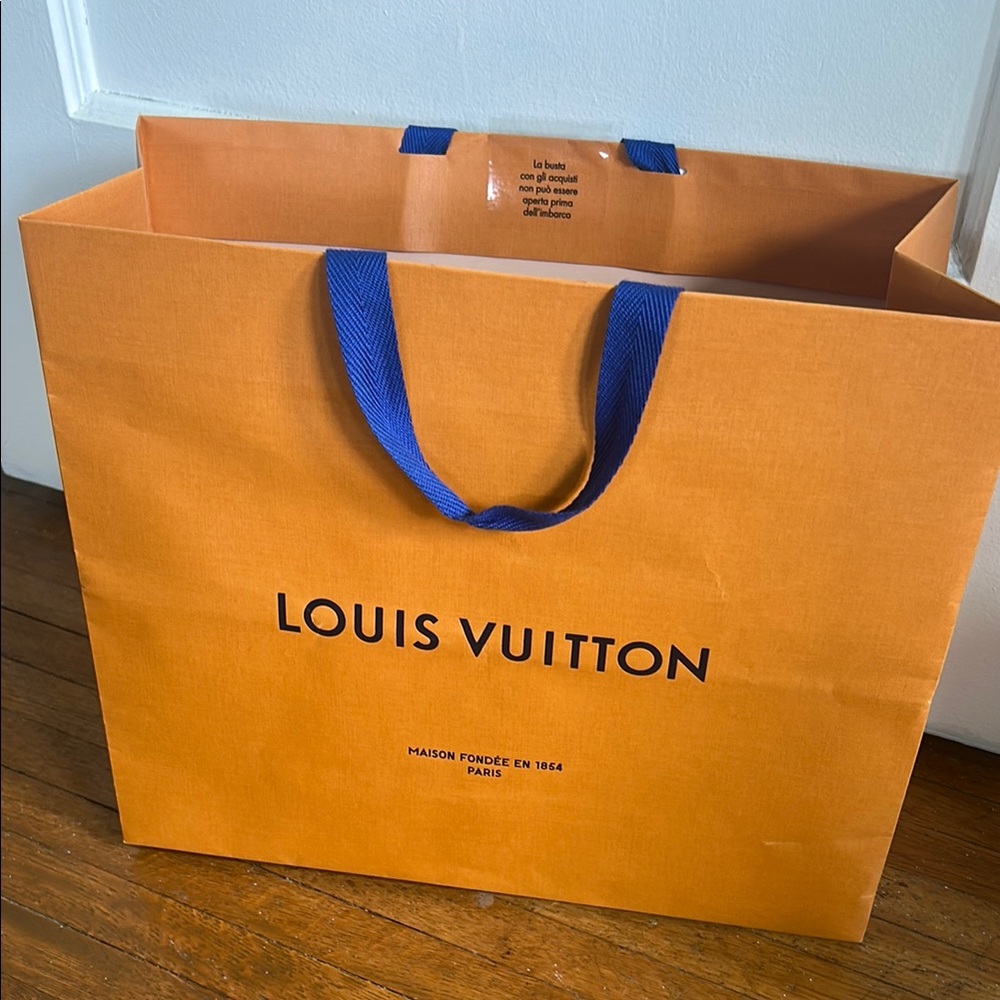 Louis Vuitton Orange Shopping Bag with Blue Handles